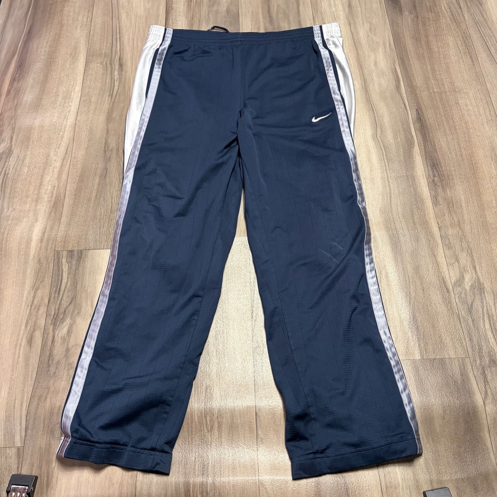 Nike Dri-FIT Mens Navy Blue Silver Stripe Track Pants Large Pinstripe Texture